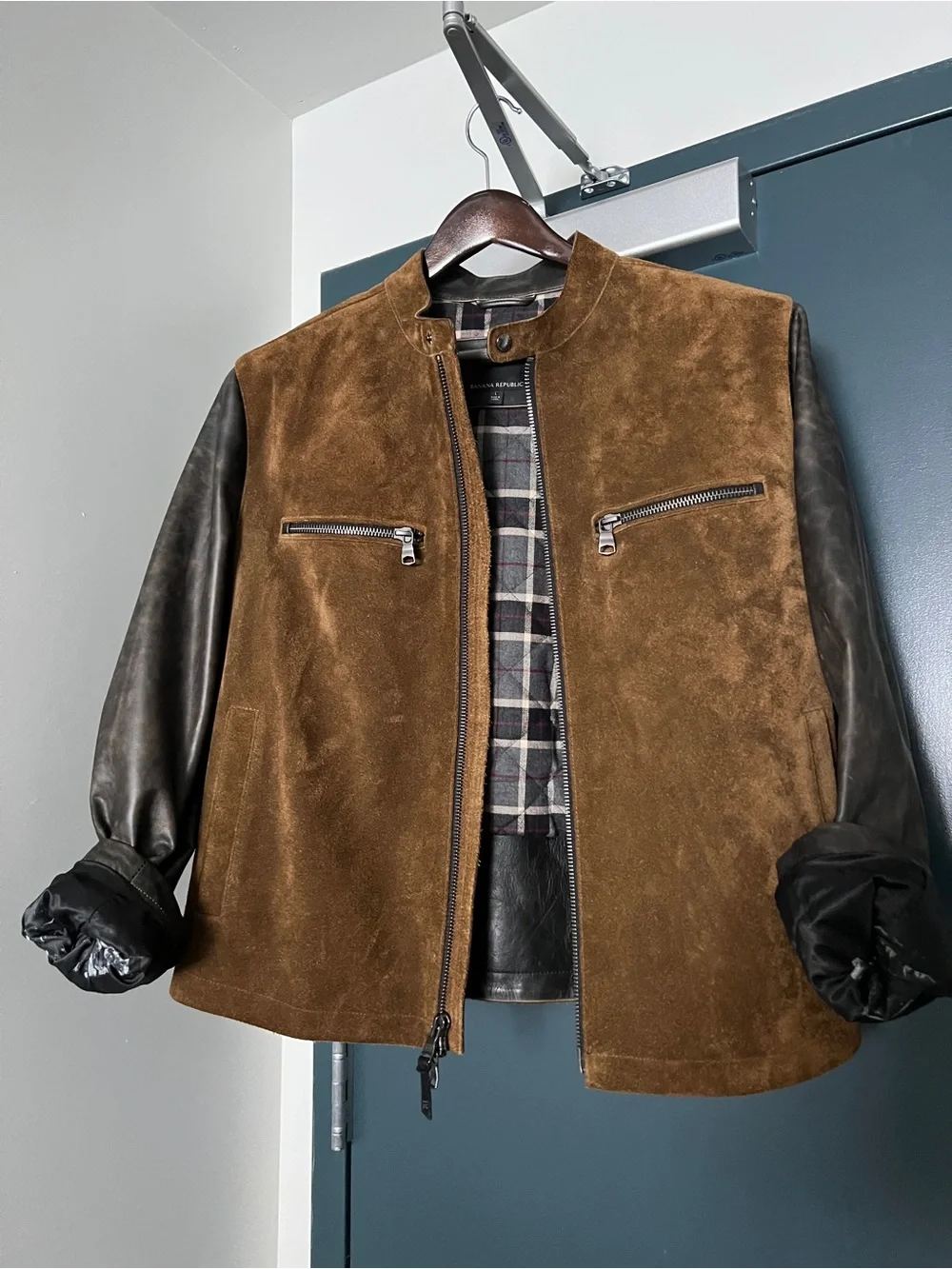 Banana Republic Brown Suede & Black Leather Sleeve Jacket